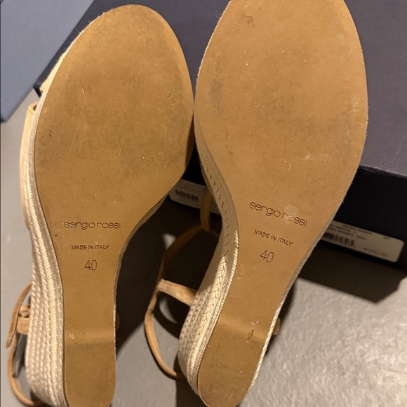 Sergio Rossi Tan Suede Wedge Sandals - Picture 4 of 6